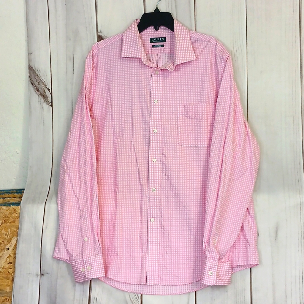 Ralph Lauren pink white gingham regular fit stretch cotton 17.5 36/37 XL shirt